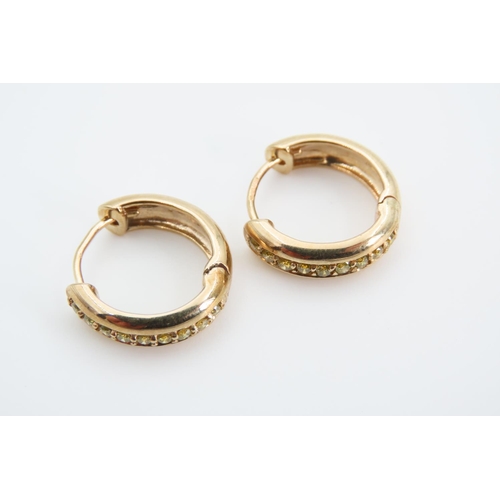 1347 - Champagne Diamond Inset Pair of 9 Carat Yellow Gold Ladies Earrings Each 1.5cm Diameter