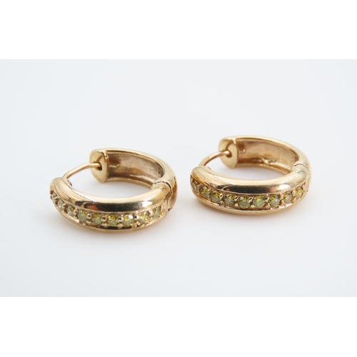 1347 - Champagne Diamond Inset Pair of 9 Carat Yellow Gold Ladies Earrings Each 1.5cm Diameter