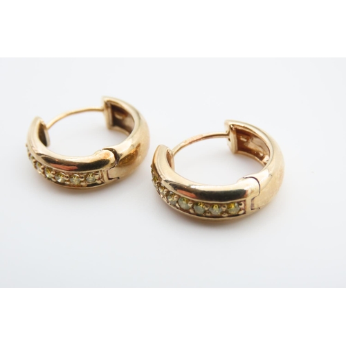 1347 - Champagne Diamond Inset Pair of 9 Carat Yellow Gold Ladies Earrings Each 1.5cm Diameter