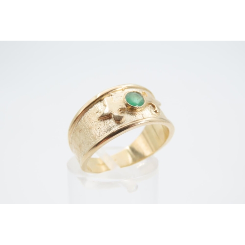 1350 - Emerald Set 9 Carat Yellow Gold Band Ring Size P