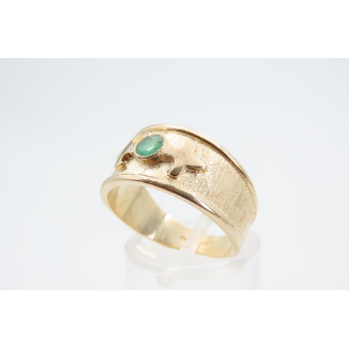 1350 - Emerald Set 9 Carat Yellow Gold Band Ring Size P