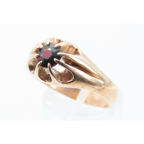 1353 - Garnet Centre Stone Ladies Ring Mounted on 9 Carat Yellow Gold Band Ring Size U