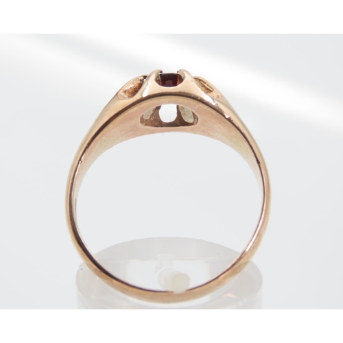 1353 - Garnet Centre Stone Ladies Ring Mounted on 9 Carat Yellow Gold Band Ring Size U