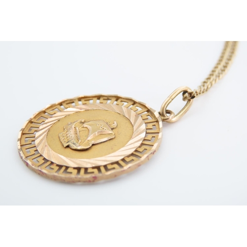 1356 - 14 Carat Yellow Gold Pendant Circular Form Set on 9 Carat Yellow Gold Chain 40cm Long Pendant 2.5cm ... 