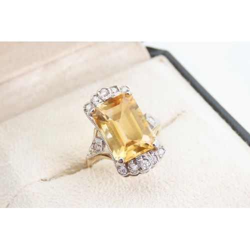 1358 - Citrine and Diamond Set Ladies Ring Set on 9 Carat Yellow Gold Band Ring Size O