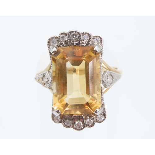 1358 - Citrine and Diamond Set Ladies Ring Set on 9 Carat Yellow Gold Band Ring Size O