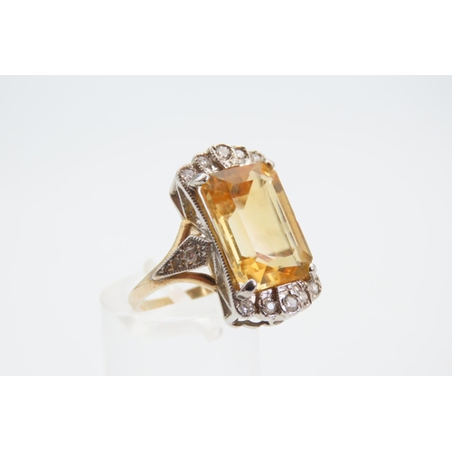 1358 - Citrine and Diamond Set Ladies Ring Set on 9 Carat Yellow Gold Band Ring Size O