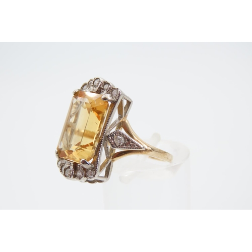 1358 - Citrine and Diamond Set Ladies Ring Set on 9 Carat Yellow Gold Band Ring Size O