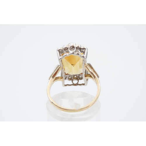 1358 - Citrine and Diamond Set Ladies Ring Set on 9 Carat Yellow Gold Band Ring Size O