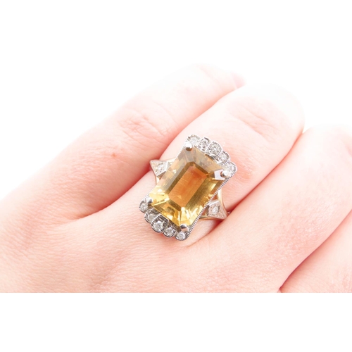 1358 - Citrine and Diamond Set Ladies Ring Set on 9 Carat Yellow Gold Band Ring Size O