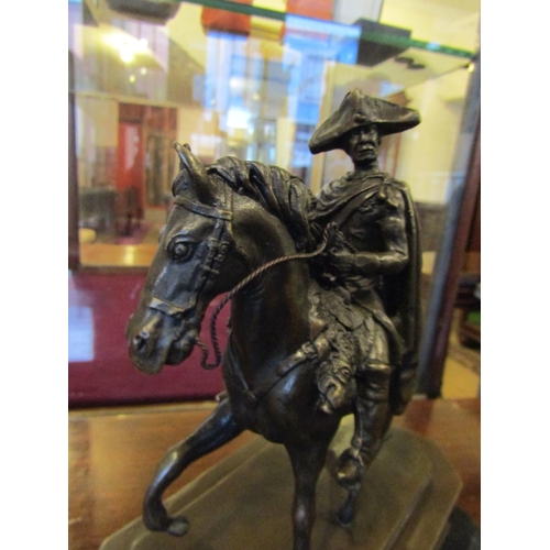 136 - Bronze Sculpture of Gentleman on Horse Marble Base Attractively Detailed