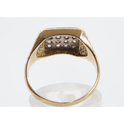 1362 - 9 Carat Yellow Gold Panel Set Gemstone Ring Size Q and a Half