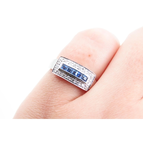 1364 - Sapphire and Diamond Panel Set 9 Carat White Gold Ring Attractively Detailed