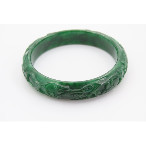 1367 - Carved Apple Jade Oriental Bangle Inner Diameter 7cm