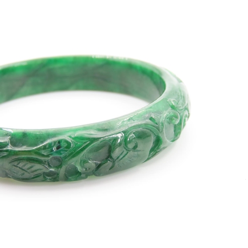 1367 - Carved Apple Jade Oriental Bangle Inner Diameter 7cm