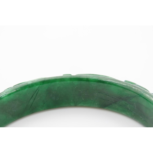 1367 - Carved Apple Jade Oriental Bangle Inner Diameter 7cm