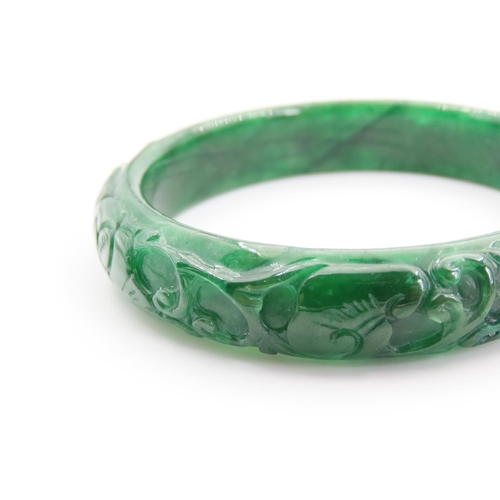 1367 - Carved Apple Jade Oriental Bangle Inner Diameter 7cm