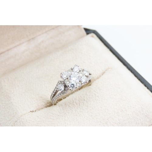 1368 - 18 Carat White Gold Diamond Ring of High Colour Ring Size M and a Half Further Diamond Decoration to... 