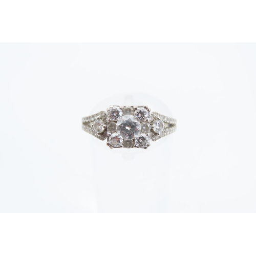 1368 - 18 Carat White Gold Diamond Ring of High Colour Ring Size M and a Half Further Diamond Decoration to... 