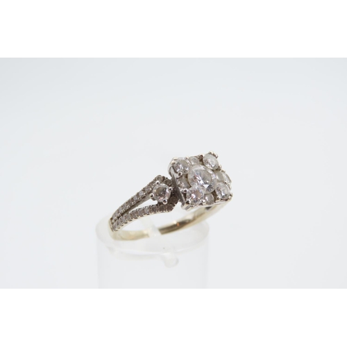 1368 - 18 Carat White Gold Diamond Ring of High Colour Ring Size M and a Half Further Diamond Decoration to... 