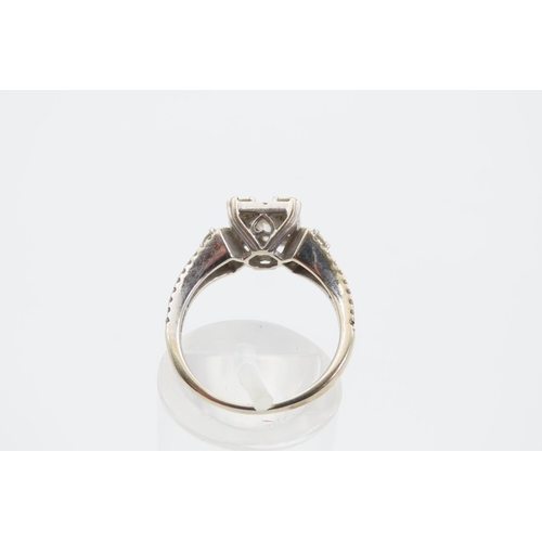 1368 - 18 Carat White Gold Diamond Ring of High Colour Ring Size M and a Half Further Diamond Decoration to... 