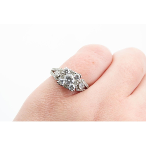 1368 - 18 Carat White Gold Diamond Ring of High Colour Ring Size M and a Half Further Diamond Decoration to... 