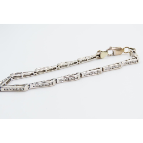 1369 - 9 Carat White Gold Gemset Ladies Bracelet Interlinking Form 20cm Long