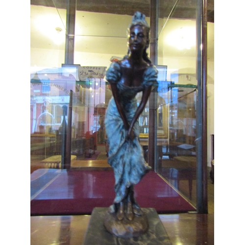 137 - Sculpture of Bronze Lady Resting on Marble Base Approximately 12 Inches High