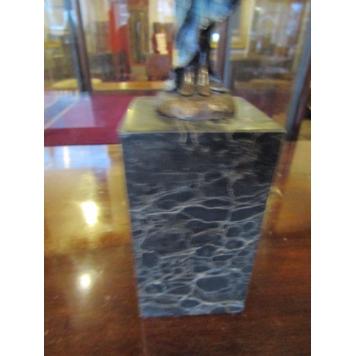 137 - Sculpture of Bronze Lady Resting on Marble Base Approximately 12 Inches High