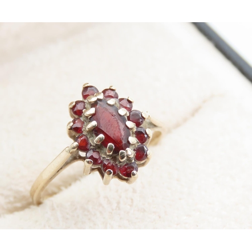 1371 - 9 Carat Yellow Gold Garnet Cluster Ring Size O and a Half