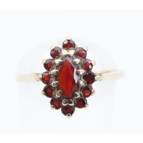 1371 - 9 Carat Yellow Gold Garnet Cluster Ring Size O and a Half