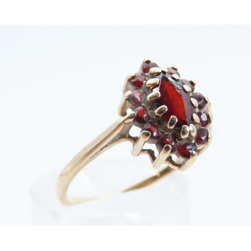 1371 - 9 Carat Yellow Gold Garnet Cluster Ring Size O and a Half