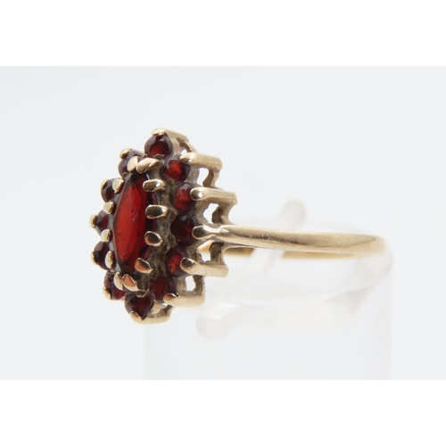 1371 - 9 Carat Yellow Gold Garnet Cluster Ring Size O and a Half