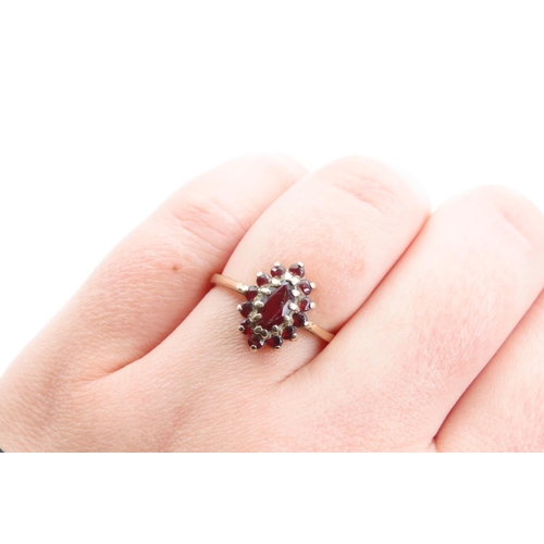 1371 - 9 Carat Yellow Gold Garnet Cluster Ring Size O and a Half