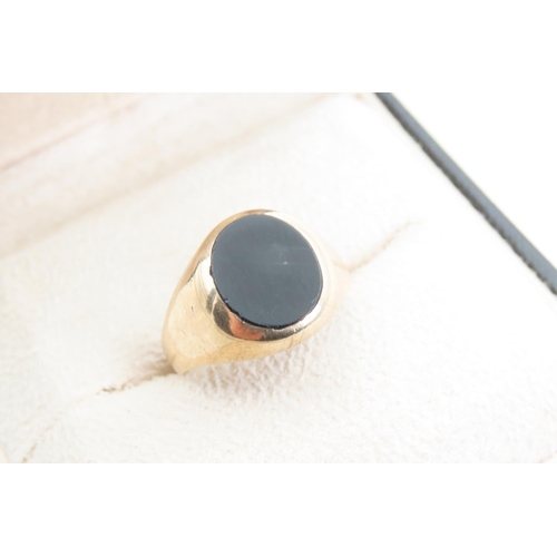 1372 - Black Onyx Panel Set 9 Carat Yellow Gold Ring Size P