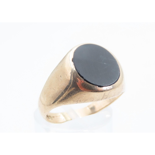 1372 - Black Onyx Panel Set 9 Carat Yellow Gold Ring Size P