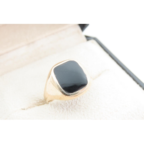 1373 - Onyx Panel Set 9 Carat Yellow Gold Signet Ring Size T