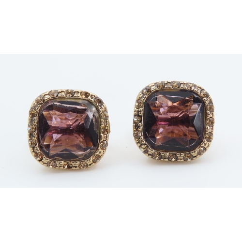 1380 - Pair of Amethyst Cushion Cut Ladies Earrings Filled Rose Gold Each 2.5cm High x 2.5cm Wide