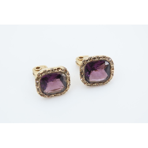 1380 - Pair of Amethyst Cushion Cut Ladies Earrings Filled Rose Gold Each 2.5cm High x 2.5cm Wide