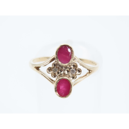 1386 - Ruby and Diamond Twin Stone Ring Mounted on 9 Carat Yellow Gold Band Ring Size N