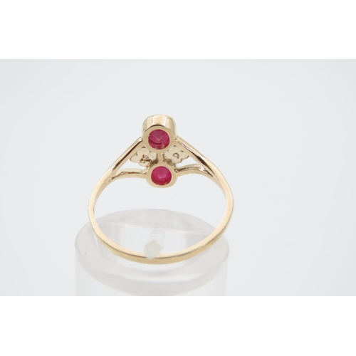 1386 - Ruby and Diamond Twin Stone Ring Mounted on 9 Carat Yellow Gold Band Ring Size N