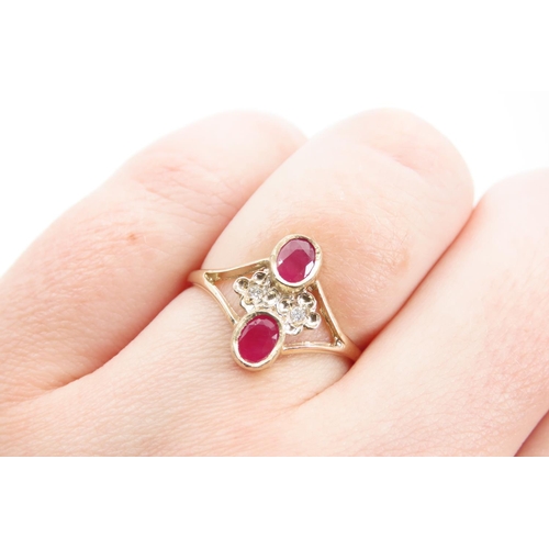 1386 - Ruby and Diamond Twin Stone Ring Mounted on 9 Carat Yellow Gold Band Ring Size N