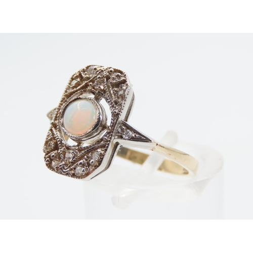 1390 - Opal and Diamond Panel Set Ladies Ring Mounted on 9 Carat Yellow Gold Band Ring Size O