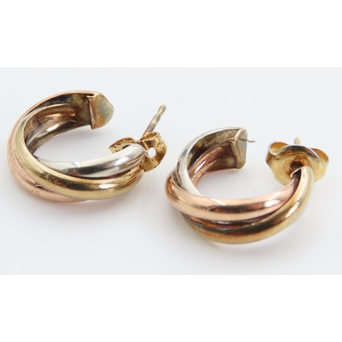 1392 - Pair of 9 Carat Rose White and Yellow Gold Earrings Each Approximately 2cm Diameter