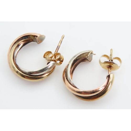 1392 - Pair of 9 Carat Rose White and Yellow Gold Earrings Each Approximately 2cm Diameter