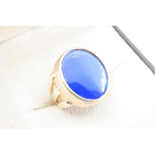 1393 - Lapis Lazuli Panel Set Ring Mounted on 9 Carat Yellow Gold Ring Size U