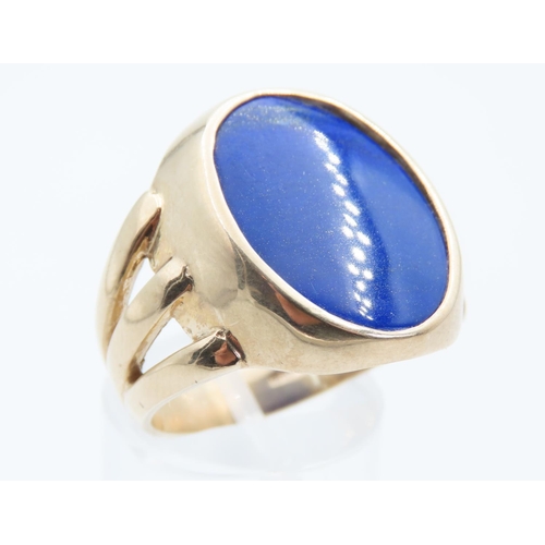 1393 - Lapis Lazuli Panel Set Ring Mounted on 9 Carat Yellow Gold Ring Size U