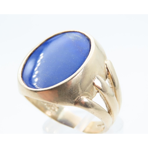 1393 - Lapis Lazuli Panel Set Ring Mounted on 9 Carat Yellow Gold Ring Size U