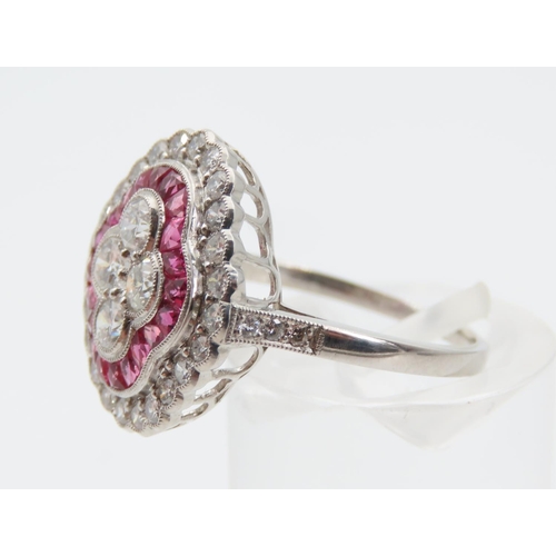 1395 - Ruby and Diamond Ladies Cluster Ring Finely Detailed Set in Platinum Mounted on Platinum Band Ring S... 