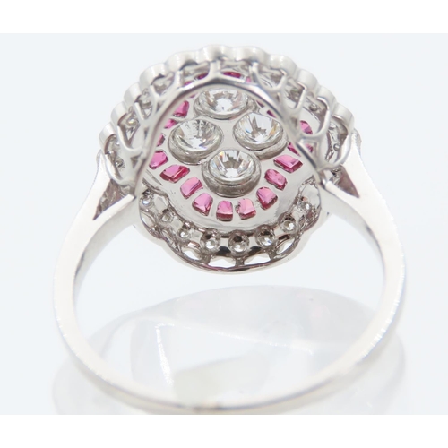 1395 - Ruby and Diamond Ladies Cluster Ring Finely Detailed Set in Platinum Mounted on Platinum Band Ring S... 